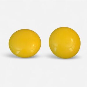 Vintage Yellow Button Clip-On Earrings Retro Mod Dome Style